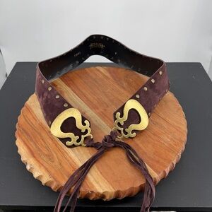 Juliana collezione wide tie belt M purple fits 36” waist brass gold tone accents